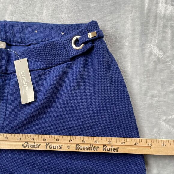 Chico’s Pants Womens 3R US 16 Nocturne Navy Textured Wide Leg Trouser Grommet - Picture 12 of 16